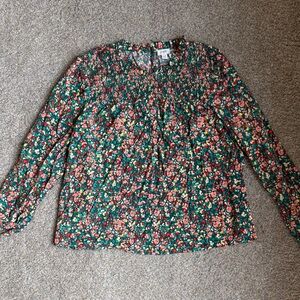 Jcrew Floral Long Sleeve smockedTop size xxl